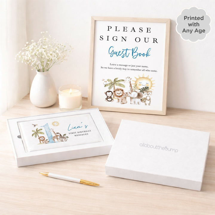 Personalised Blue Safari Any Age Birthday Guest Book