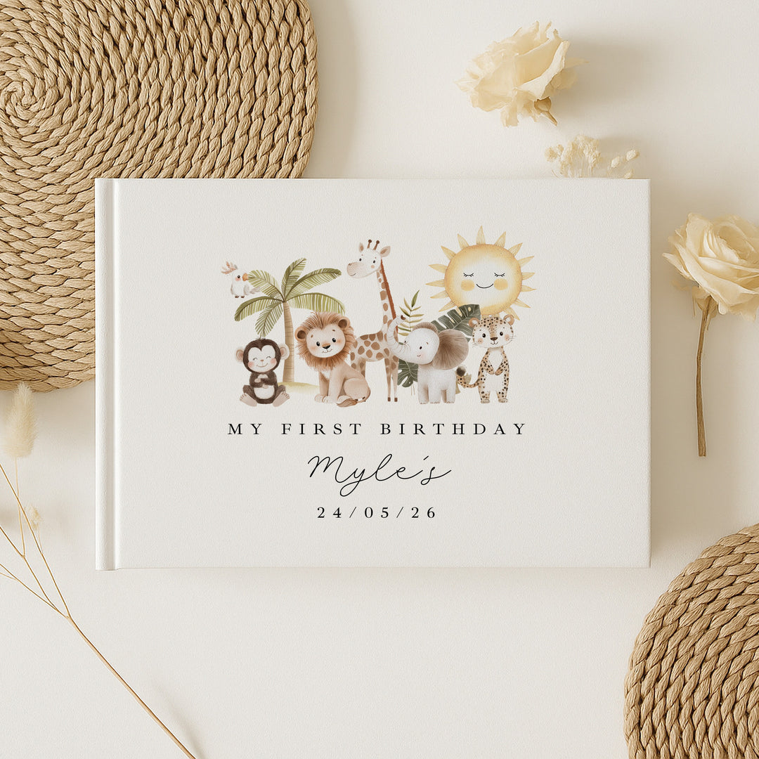 Personalised Safari Scene First Birthday Guest Book