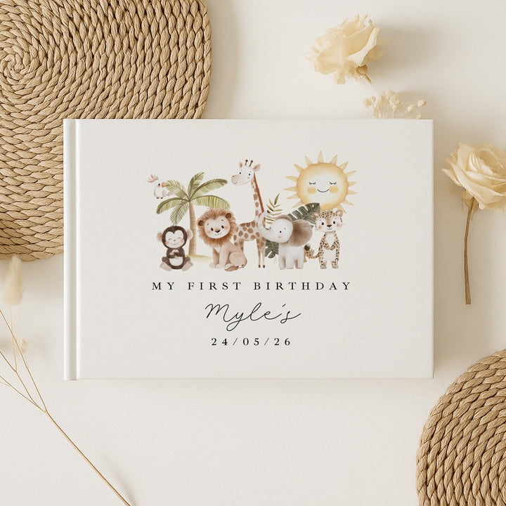 Personalised Safari Scene First Birthday Guest Book