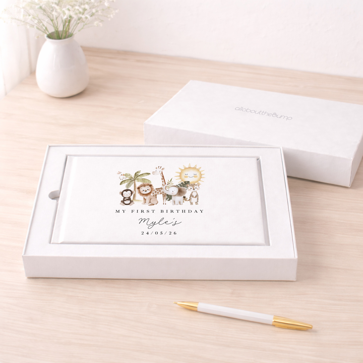 Personalised Safari Scene First Birthday Guest Book