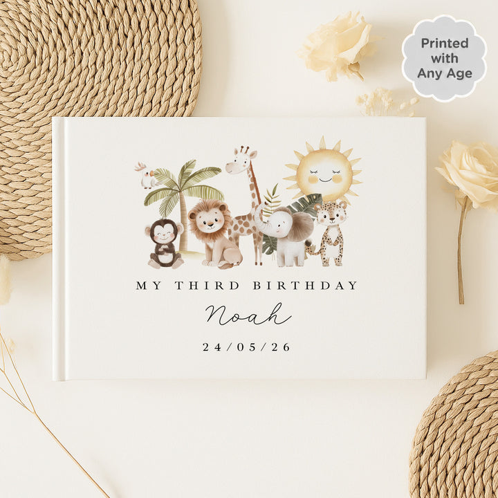 Personalised Safari Scene Any Age Birthday Guest Book