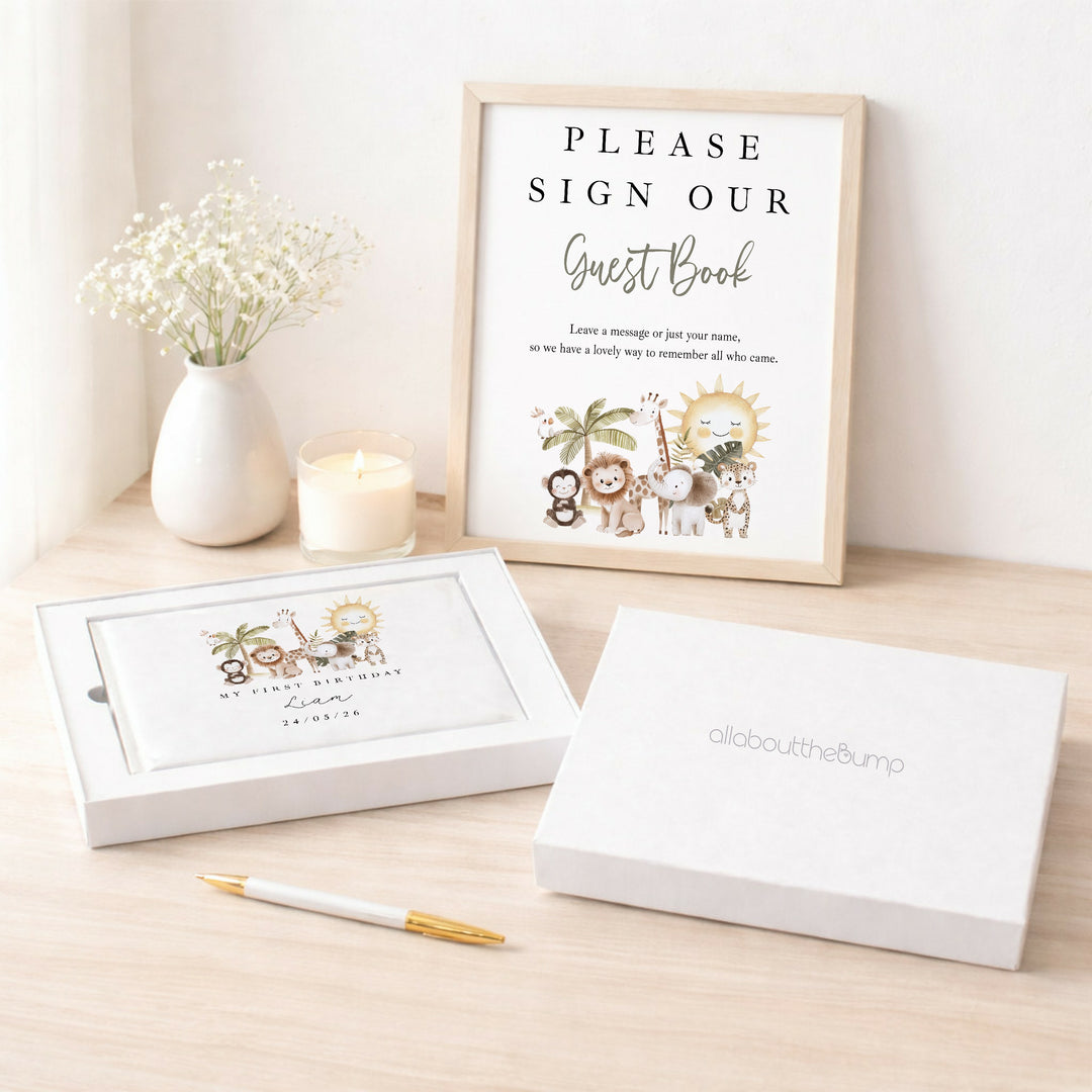 Personalised Safari Scene First Birthday Guest Book