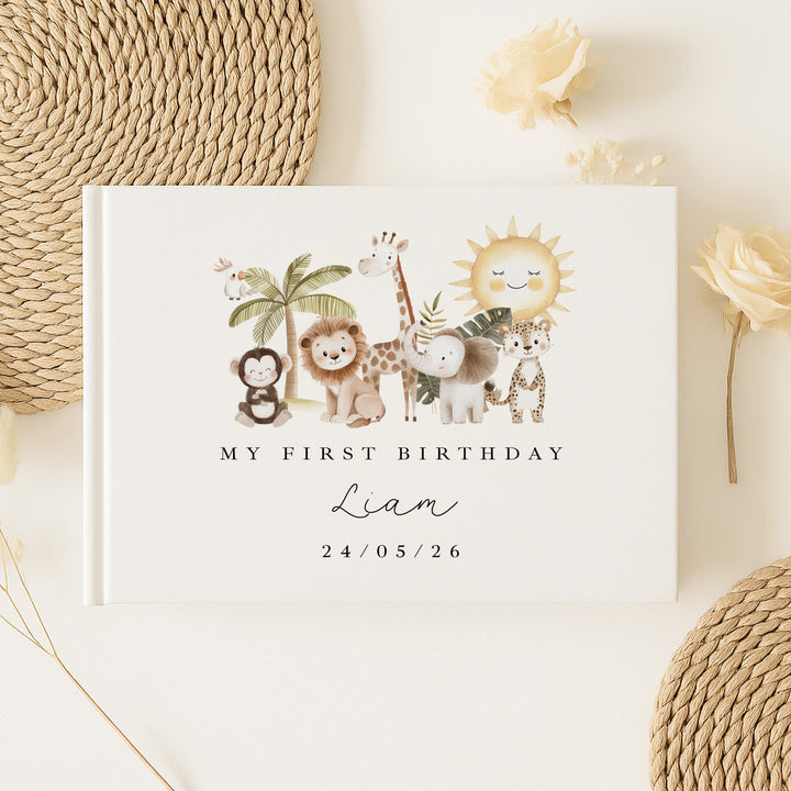 Personalised Safari Scene First Birthday Guest Book