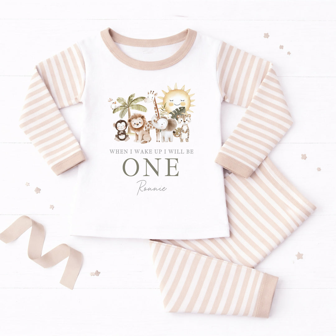 Personalised Beige Jungle First Birthday Pyjamas