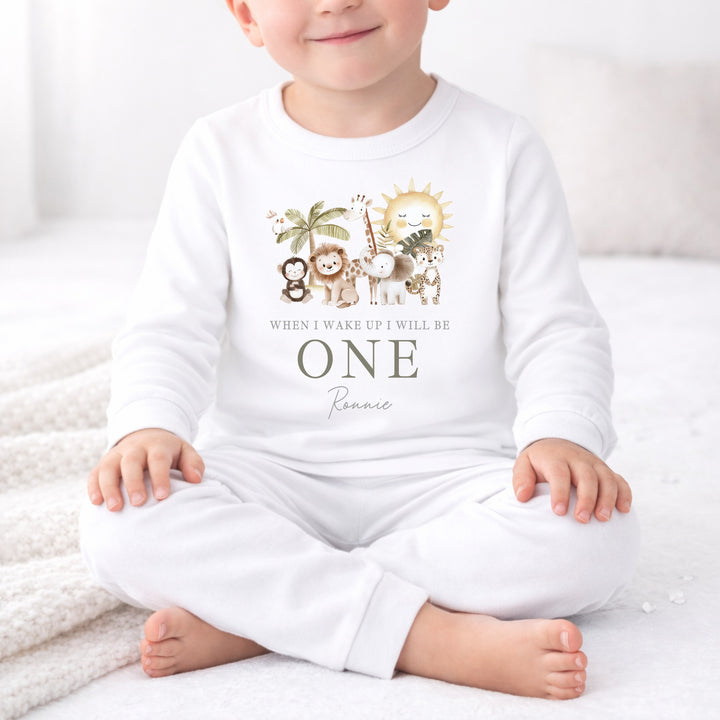 Personalised Beige Jungle First Birthday Pyjamas