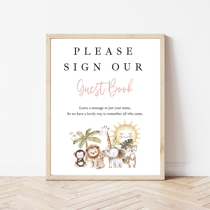 Personalised Pink Safari First Birthday Guest Book