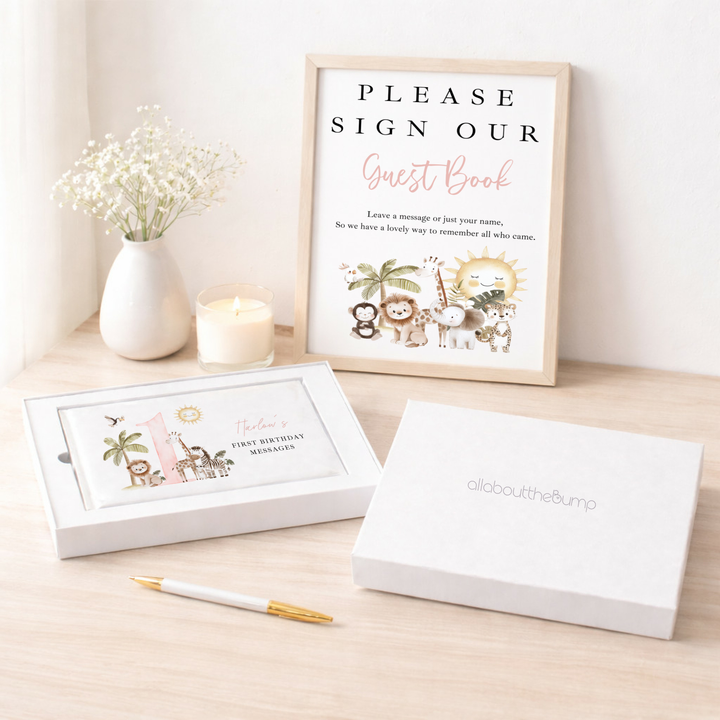Personalised Pink Safari First Birthday Guest Book