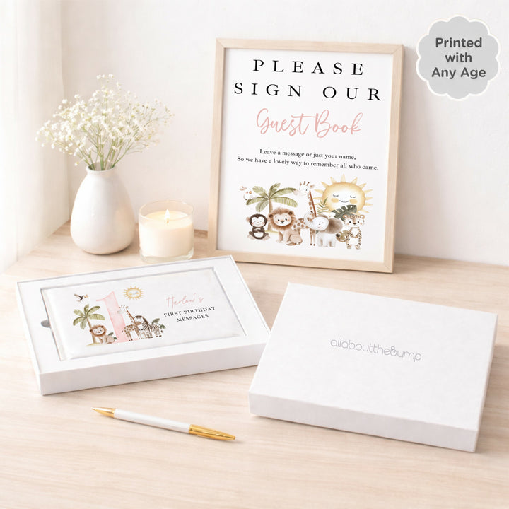Personalised Pink Safari Any Age Birthday Guest Book