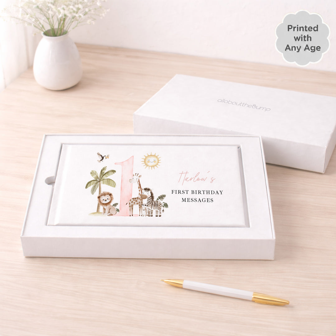 Personalised Pink Safari Any Age Birthday Guest Book