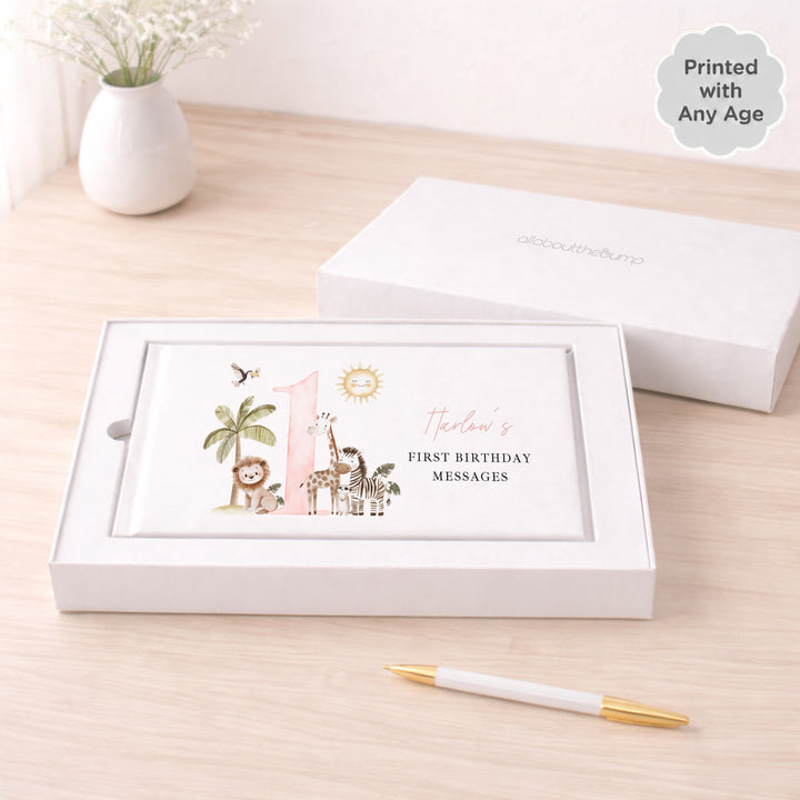 Personalised Pink Safari Any Age Birthday Guest Book