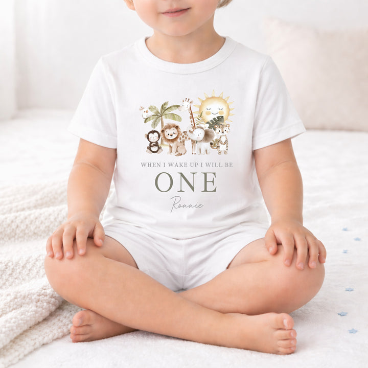Personalised Beige Jungle First Birthday Short Sleeve Pyjamas