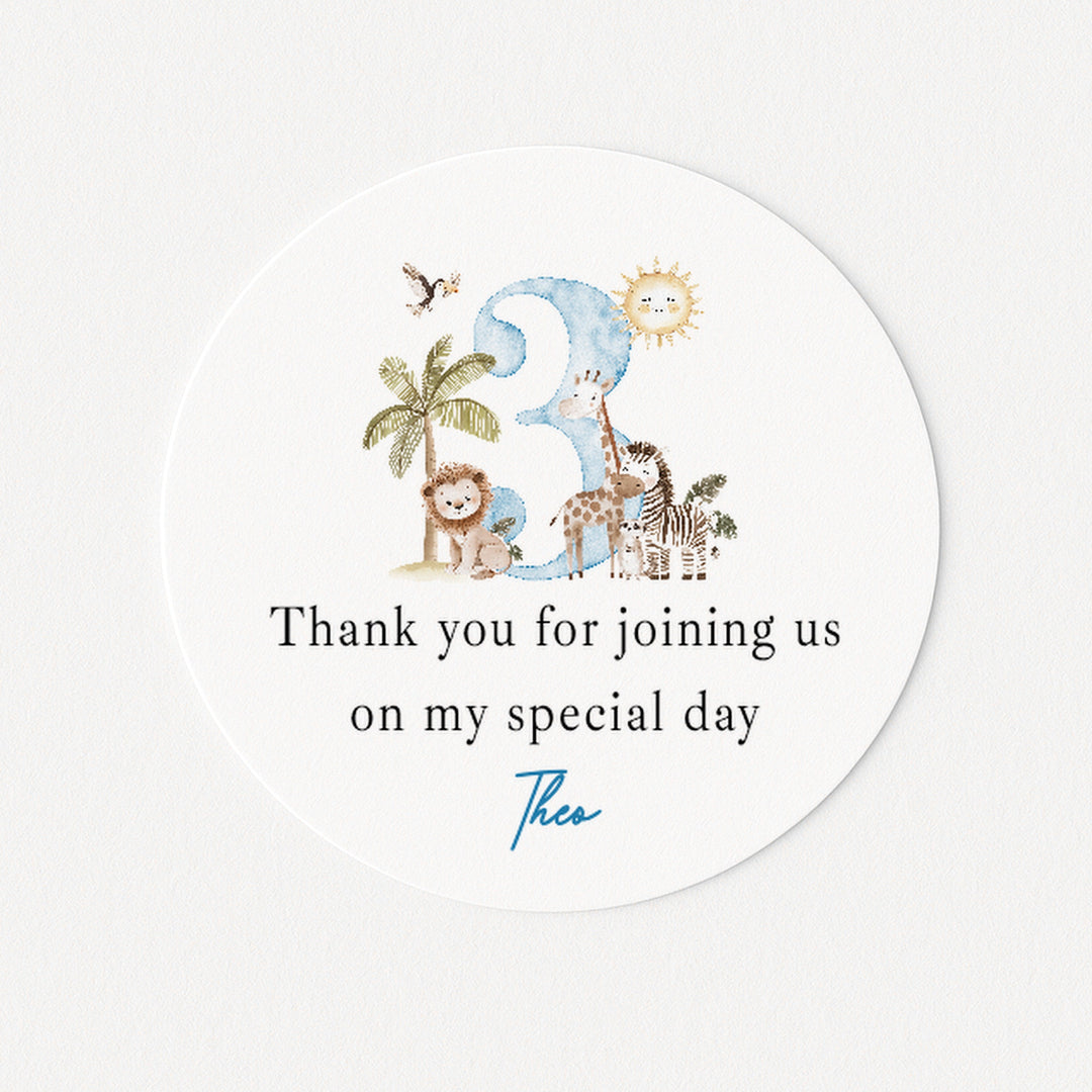 Personalised Blue Safari Birthday Stickers