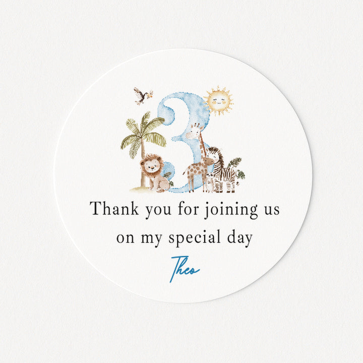 Personalised Blue Safari Birthday Stickers