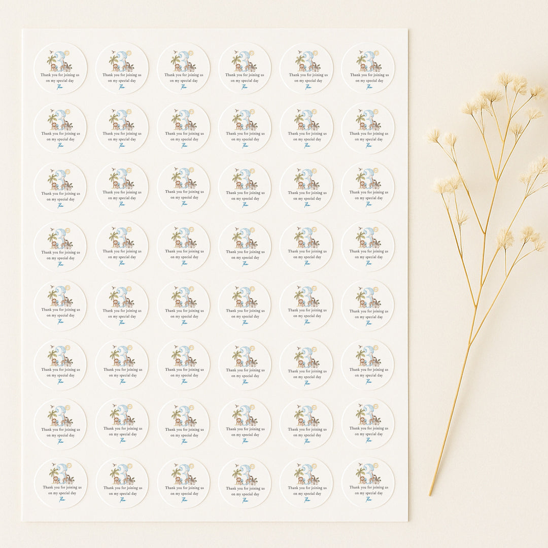 Personalised Blue Safari Birthday Stickers