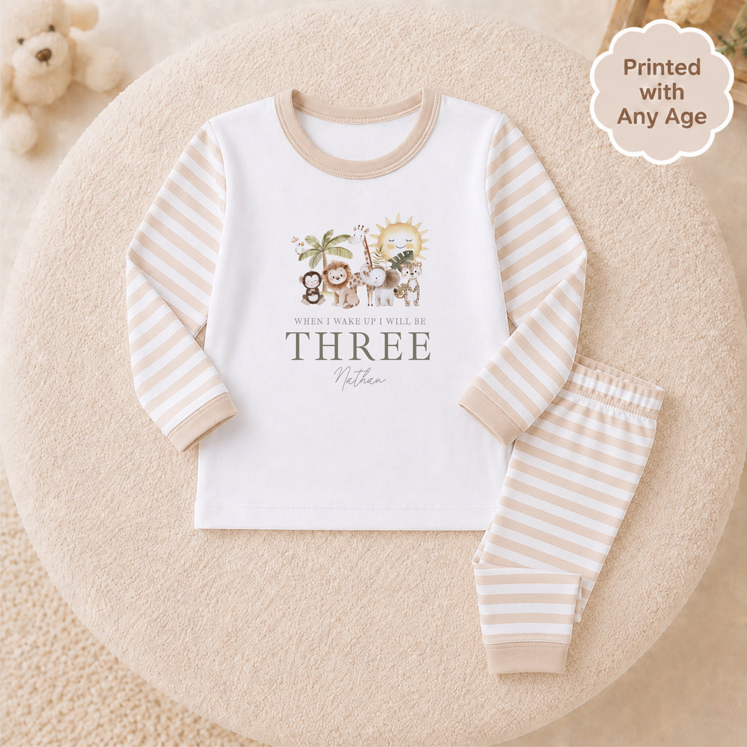 Personalised Beige Sun Safari Any Age Birthday Pyjamas