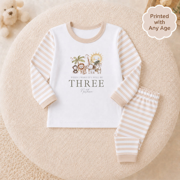 Personalised Beige Sun Safari Any Age Birthday Pyjamas