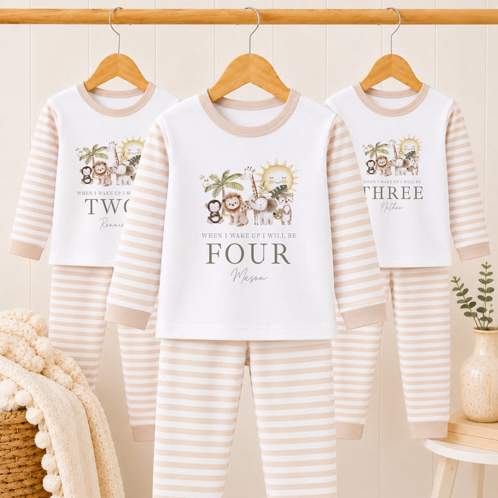 Personalised Beige Sun Safari Any Age Birthday Pyjamas