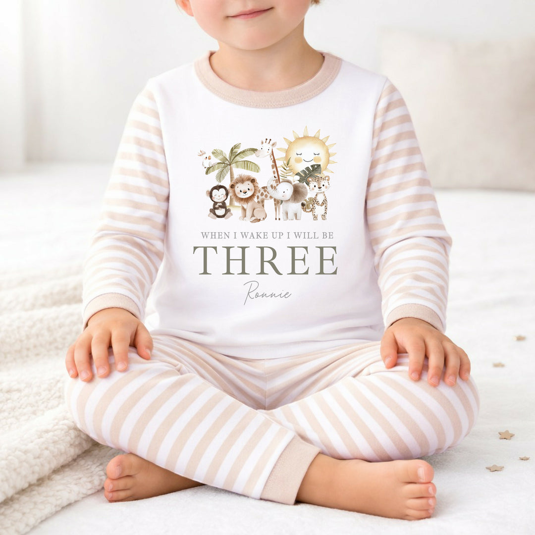 Personalised Beige Sun Safari Any Age Birthday Pyjamas