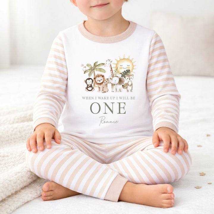Personalised Beige Jungle First Birthday Pyjamas