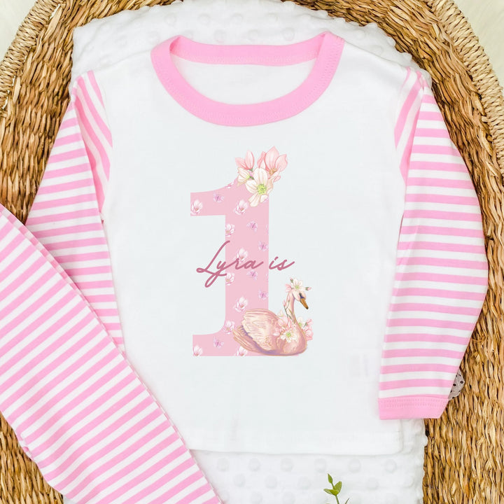 Swan Number Personalised First Birthday Pyjamas