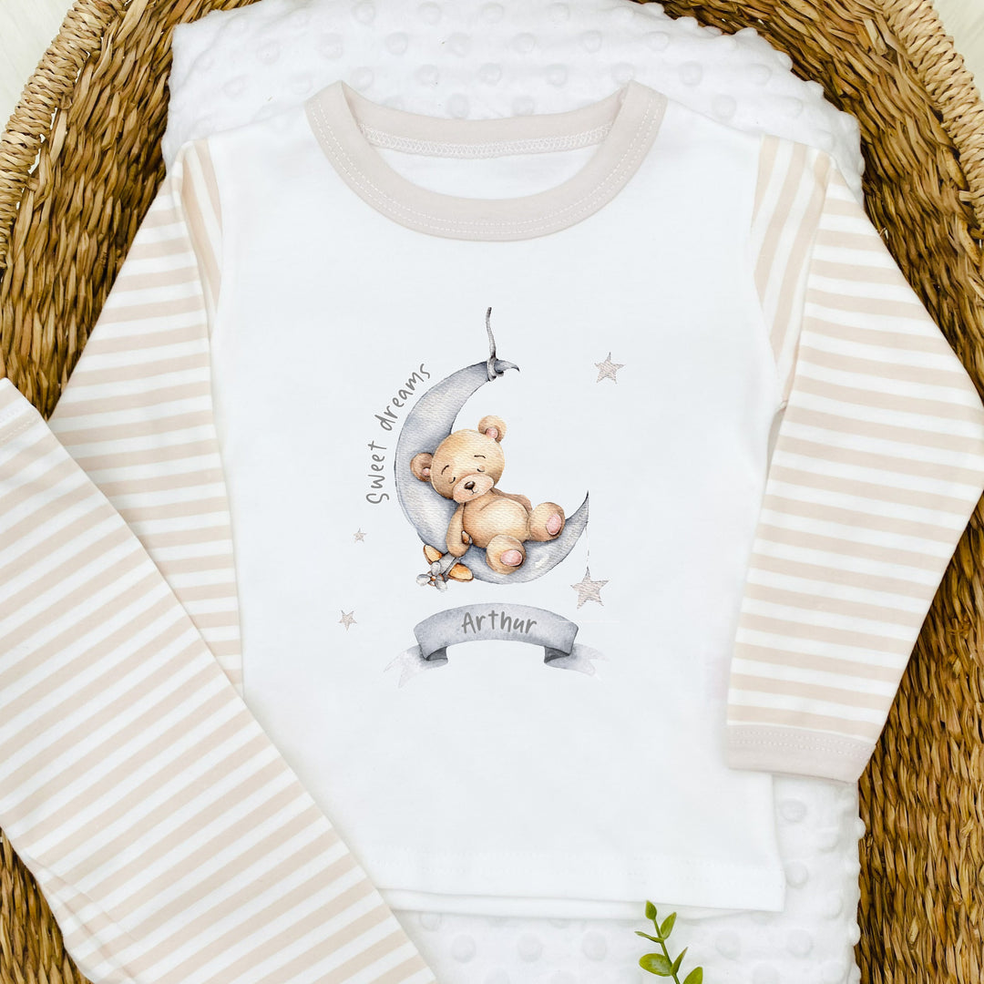 Personalised Sweet Dreams Beige/Grey Pyjamas