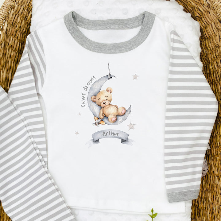 Personalised Sweet Dreams Beige/Grey Pyjamas