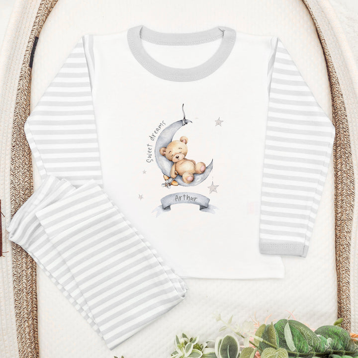 Personalised Sweet Dreams Beige/Grey Pyjamas