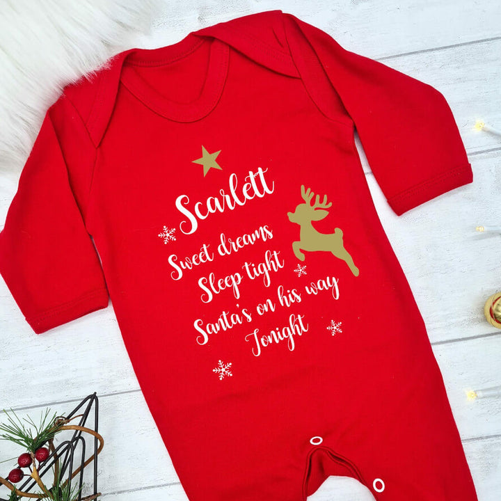Sweet Dreams First Christmas Personalised Red Baby Grow 2023
