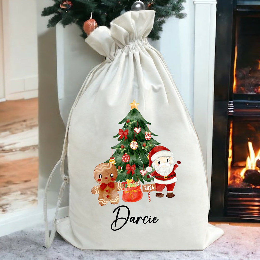 Personalised Santa Clause Scene Christmas Stocking or Santa Sack