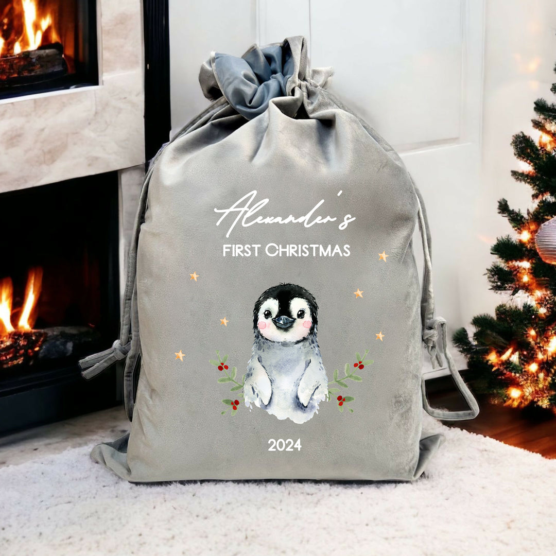 Personalised Christmas Penguin Christmas Stocking or Santa Sack