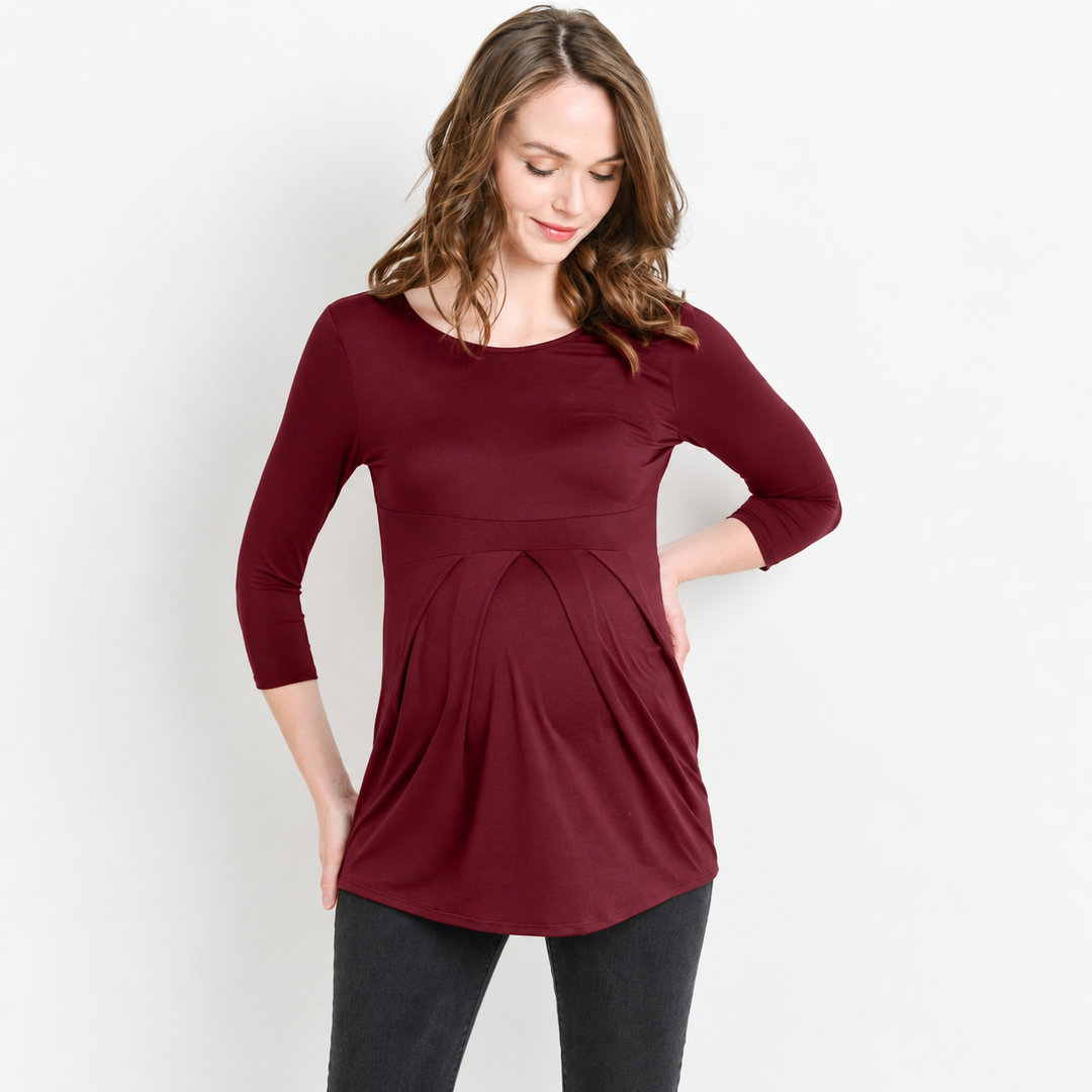 Solid Pleated Front Maternity Knit Top