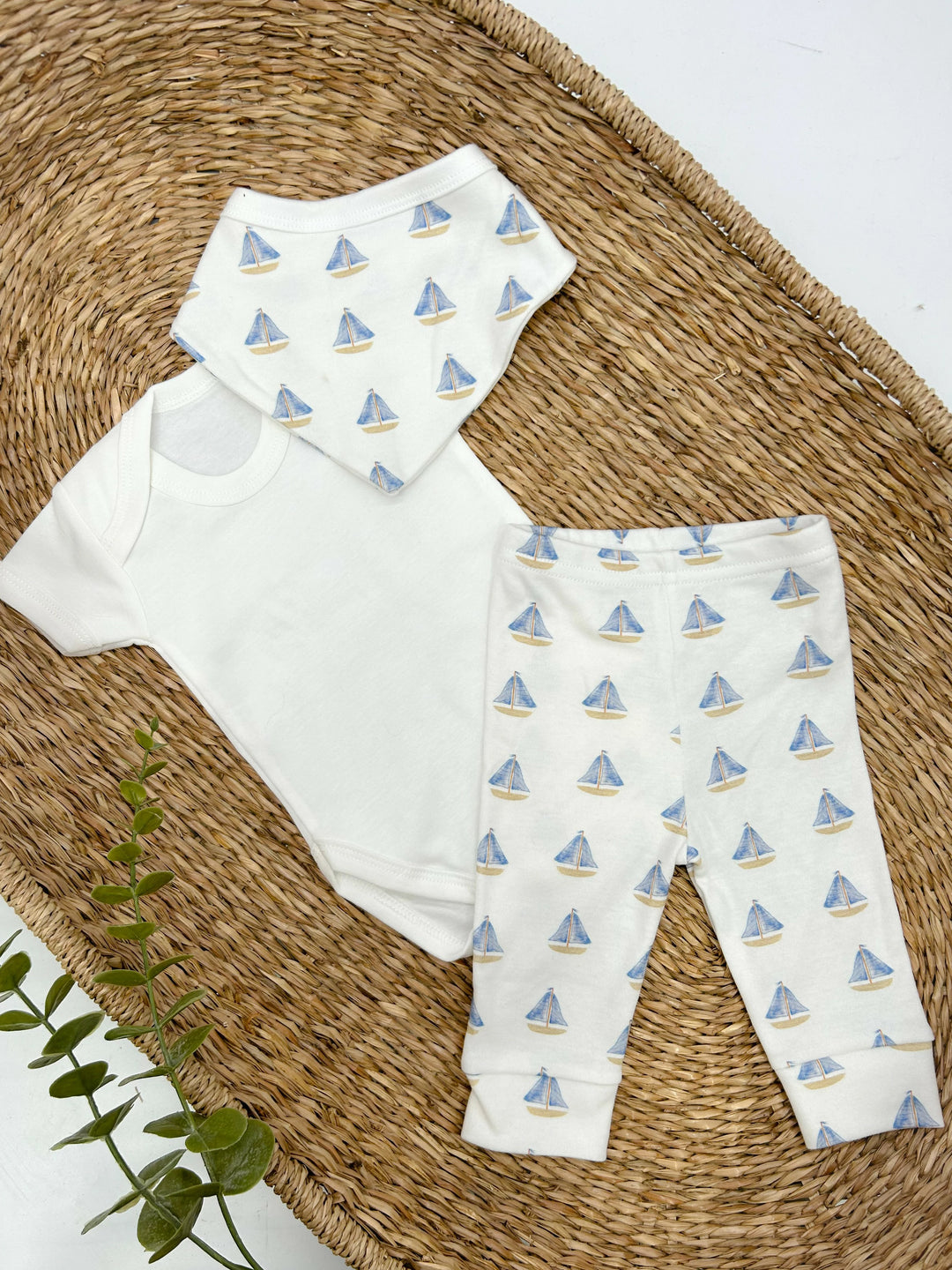 Personalised Sailboats Babygrow with optional Hat and Bib