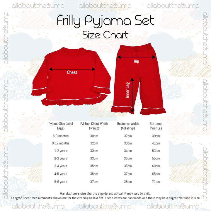 Personalised Red Frilly Teddy Bear Christmas Pyjamas
