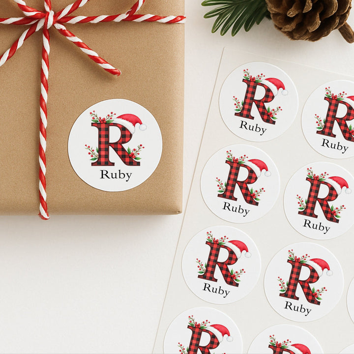 Personalised Tartan Initial Christmas Stickers