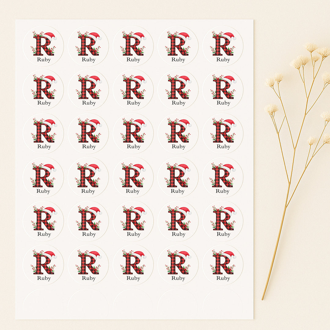 Personalised Tartan Initial Christmas Stickers