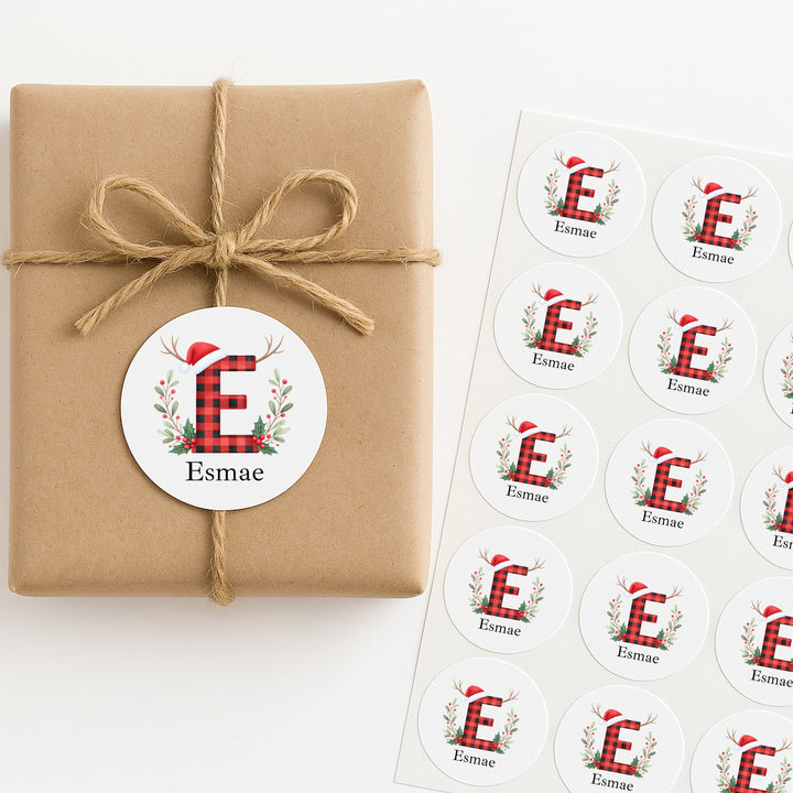Personalised Tartan Initial Christmas Stickers