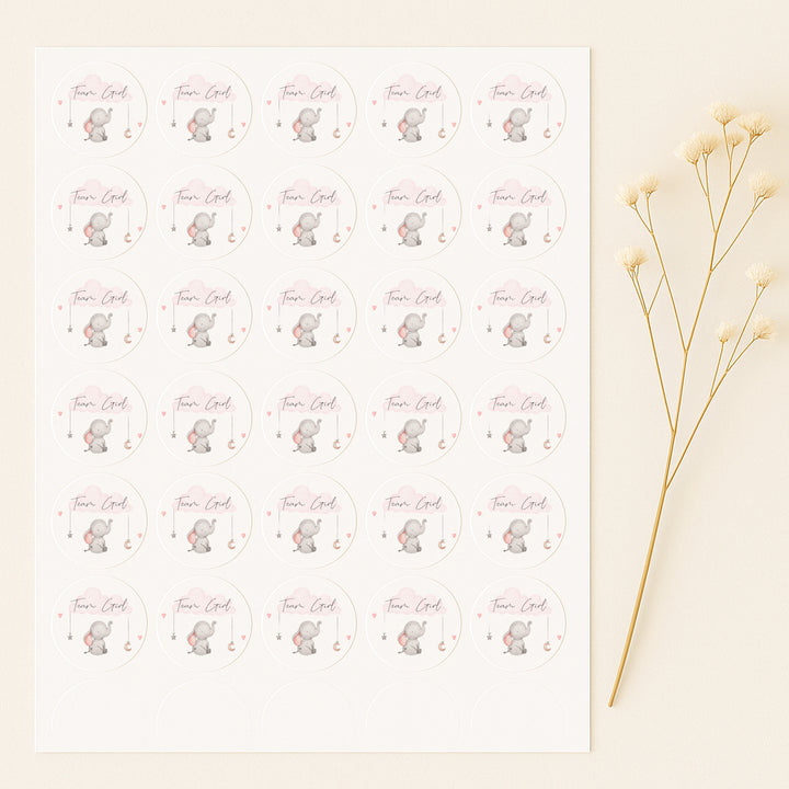 Team Boy/Girl Elephant Gender Reveal Stickers