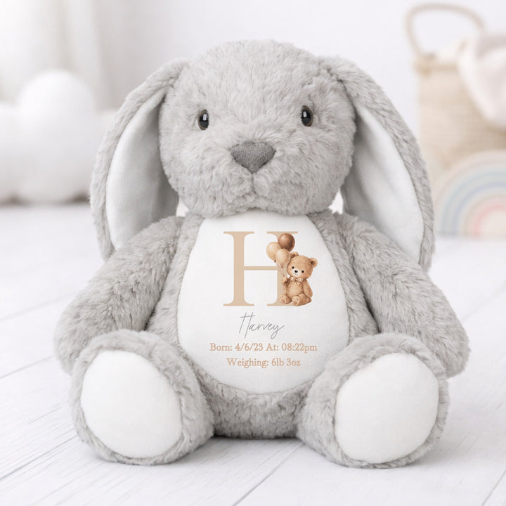 Personalised Beige Teddy Initial Birth Announcement Soft Toy