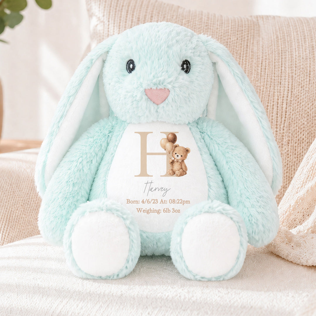 Personalised Beige Teddy Initial Birth Announcement Soft Toy