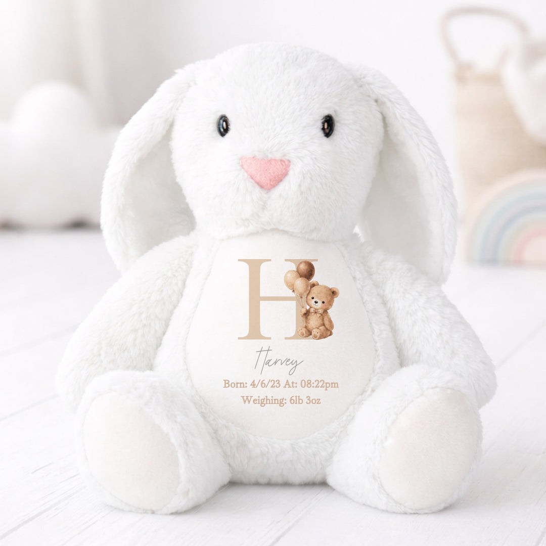 Personalised Beige Teddy Initial Birth Announcement Soft Toy