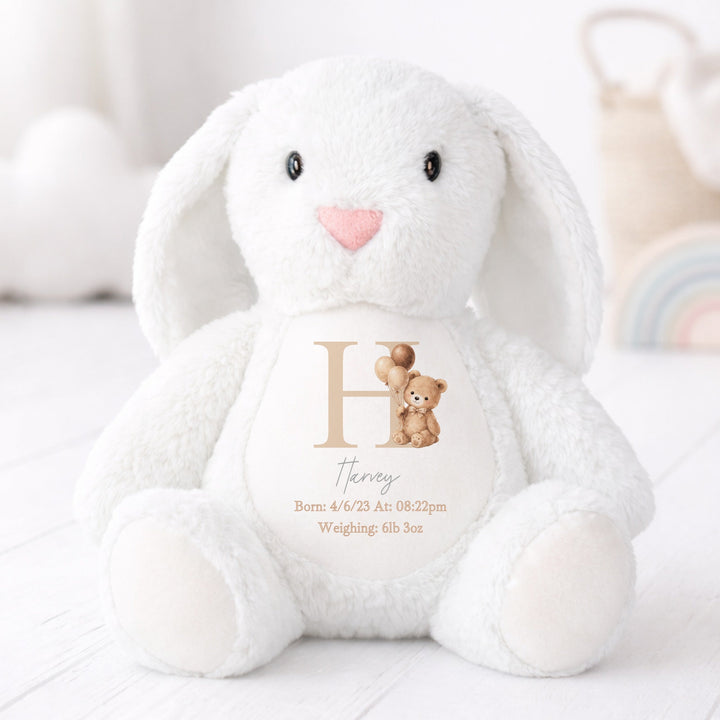 Personalised Beige Teddy Initial Birth Announcement Soft Toy