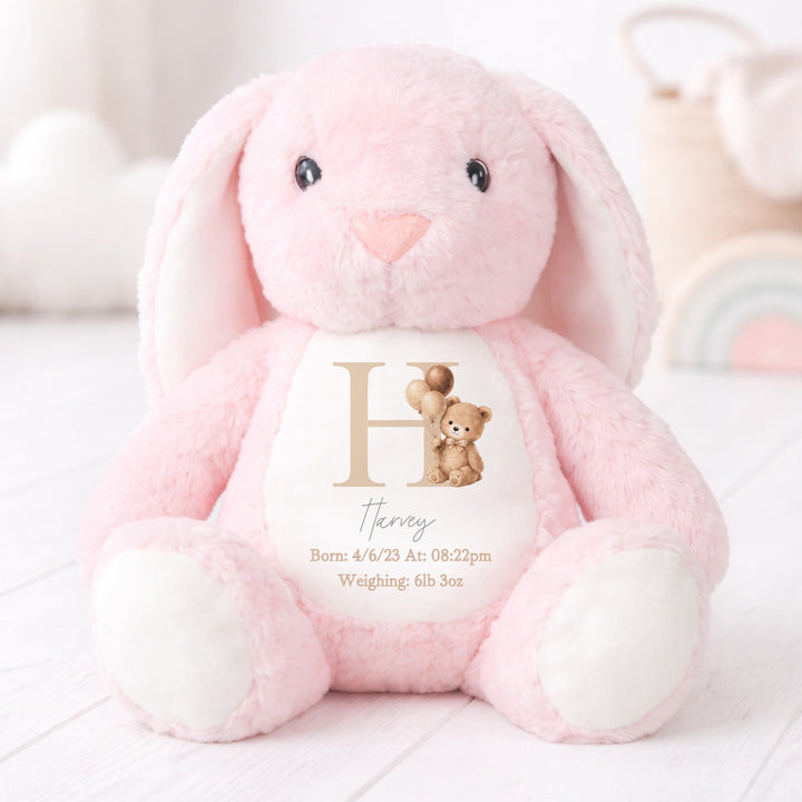 Personalised Beige Teddy Initial Birth Announcement Soft Toy