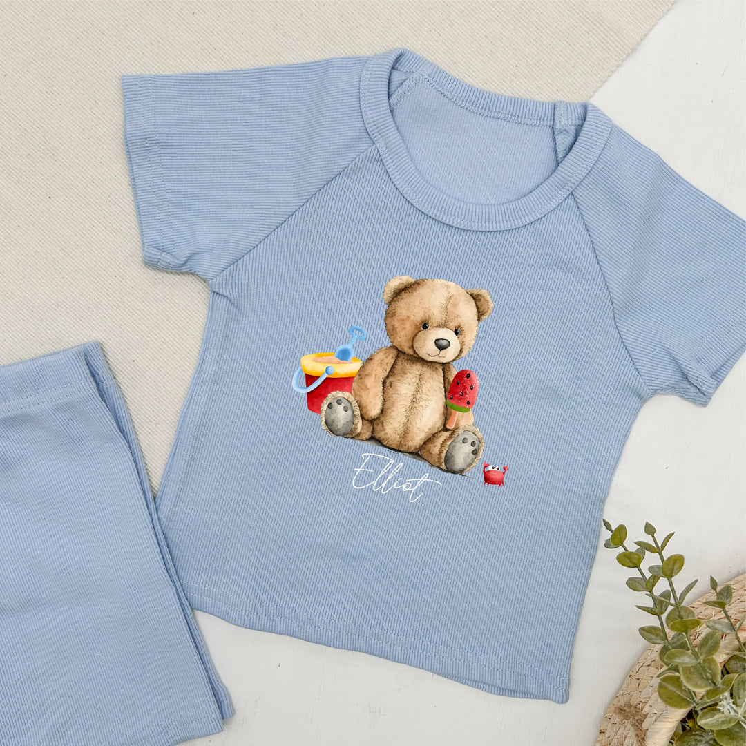 Personalised Sand Castle Teddy Ribbed Shorts Set