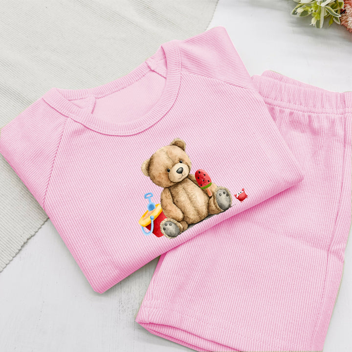 Personalised Sand Castle Teddy Ribbed Shorts Set