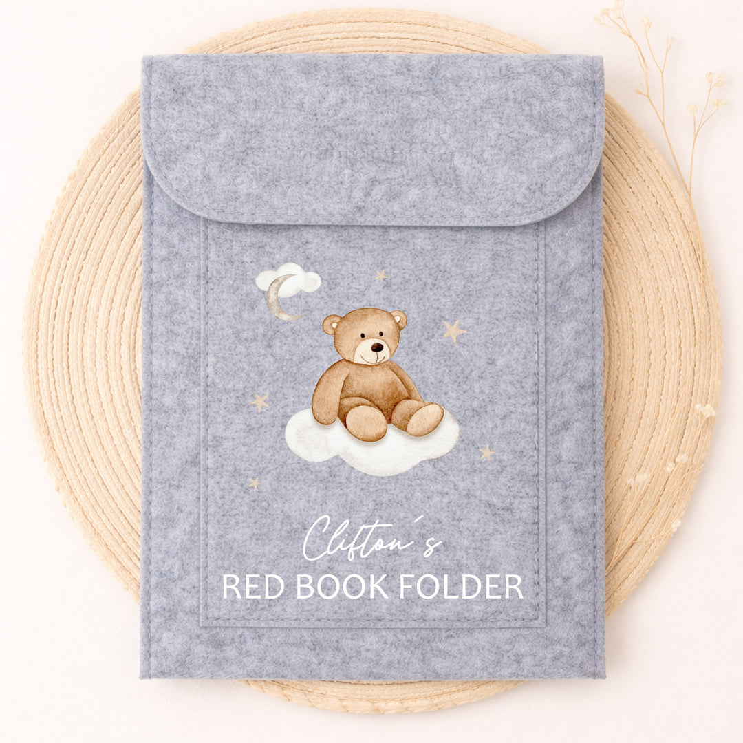 Personalised Teddy Bear Clouds Red Book Cover