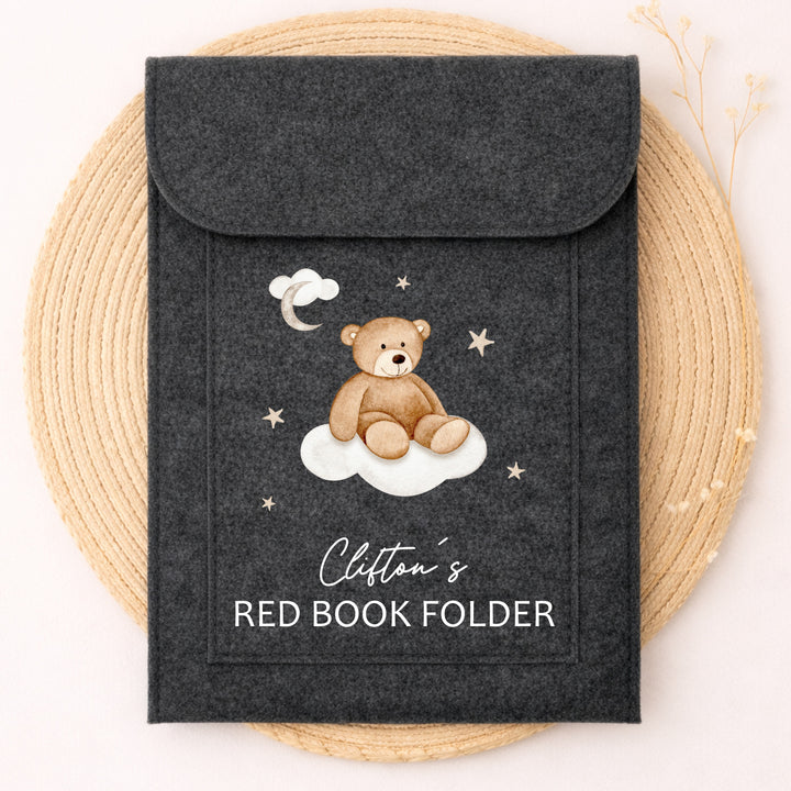 Personalised Teddy Bear Clouds Red Book Cover