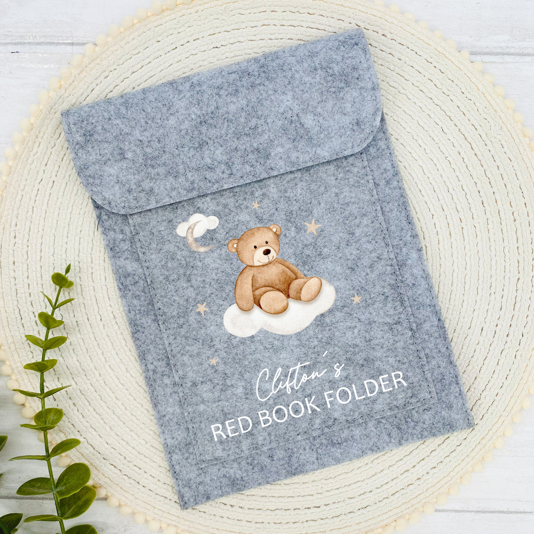 Personalised Teddy Bear Clouds Red Book Cover