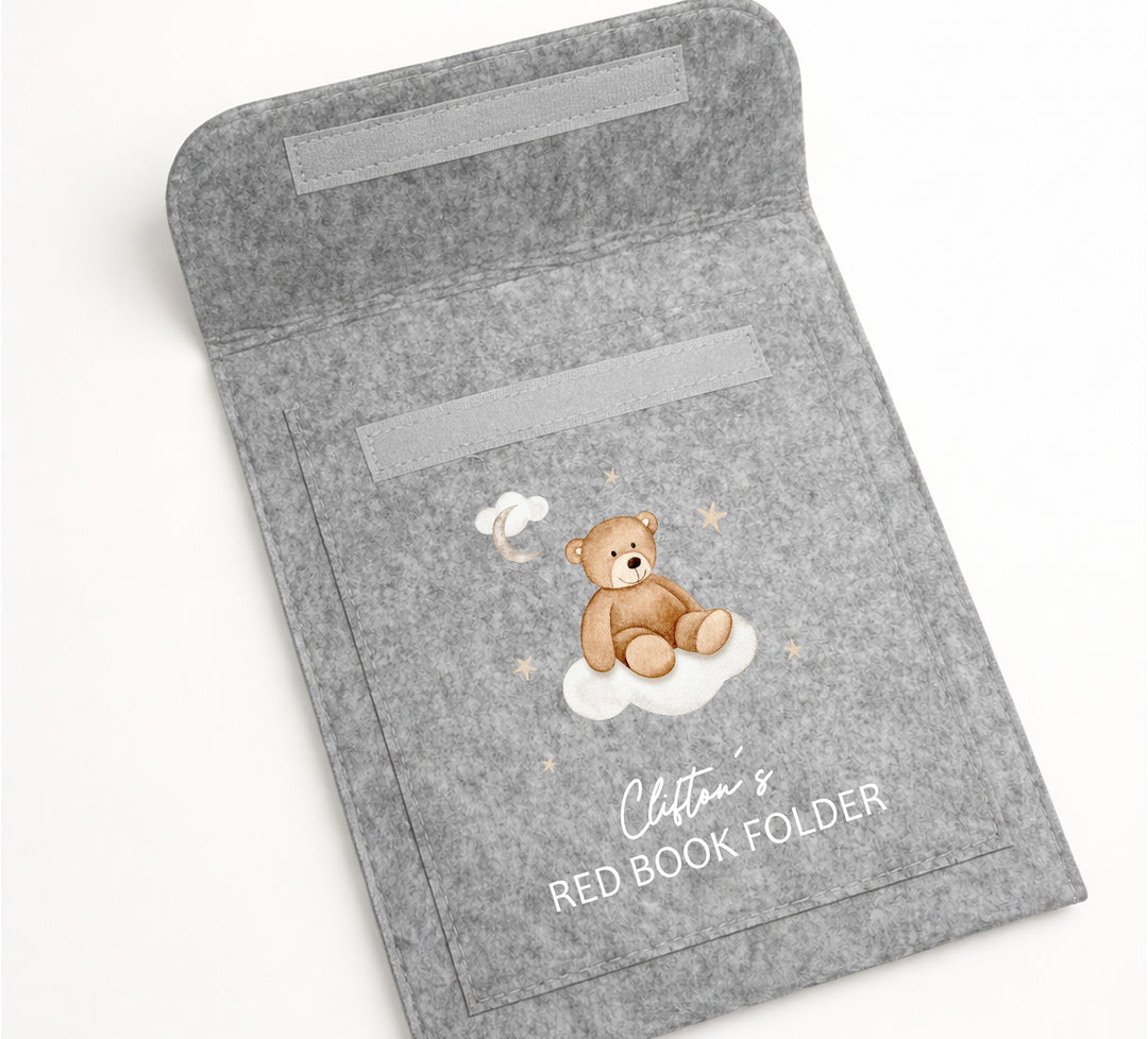 Personalised Teddy Bear Clouds Red Book Cover
