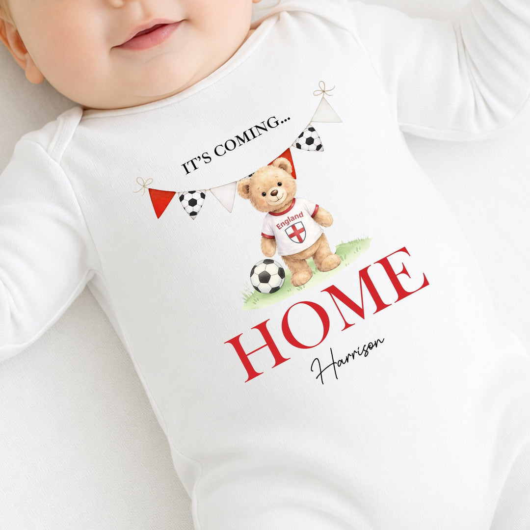 Personalised Teddy Bear It's Coming Home World Cup Baby Grow or Vest