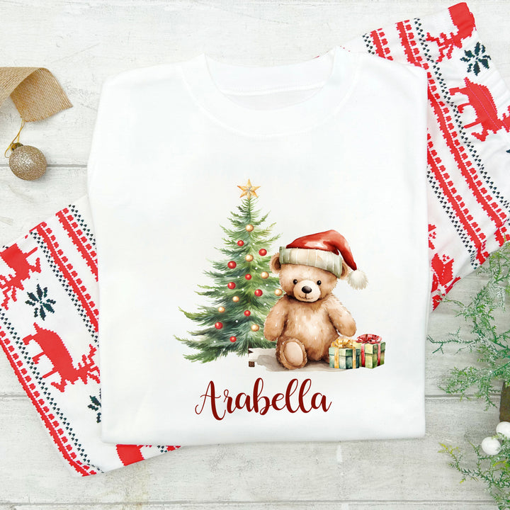 Personalised Teddy Family Matching Christmas T-shirts With Optional Trousers